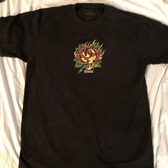 Black Vans Silent  Curse T-Shirt in black with a rose and flame - Picture 2 of 5